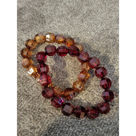 Duo Elastic Bracelets Red and Brown Beads - Picture 7 of 8